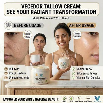 VECEDOR Tallow Cream Orange & Bergamot – Natural Face & Body Moisturizer for Dry Skin, Nourishing & Hydrating Balm, 2oz