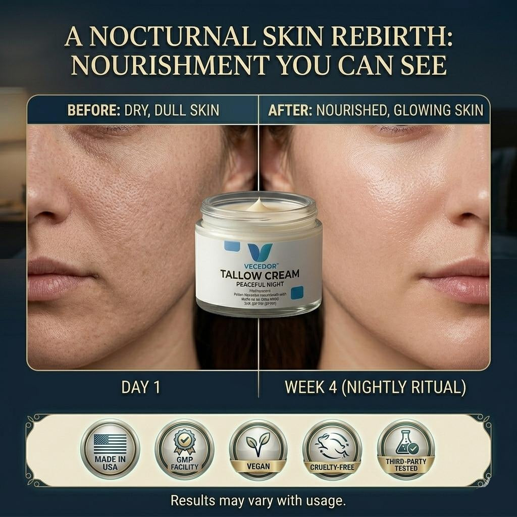 VECEDOR Tallow Cream Peaceful Night – Nourishing Night Cream for Dry & Sensitive Skin – Natural Moisturizing & Skin Repair, 2oz