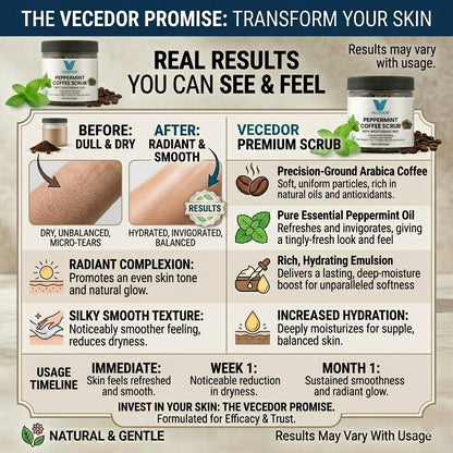VECEDOR Peppermint Coffee Scrub – Exfoliating Body & Face Scrub for Smooth, Glowing Skin – Natural Moisturizing & Cellulite Care, 4oz