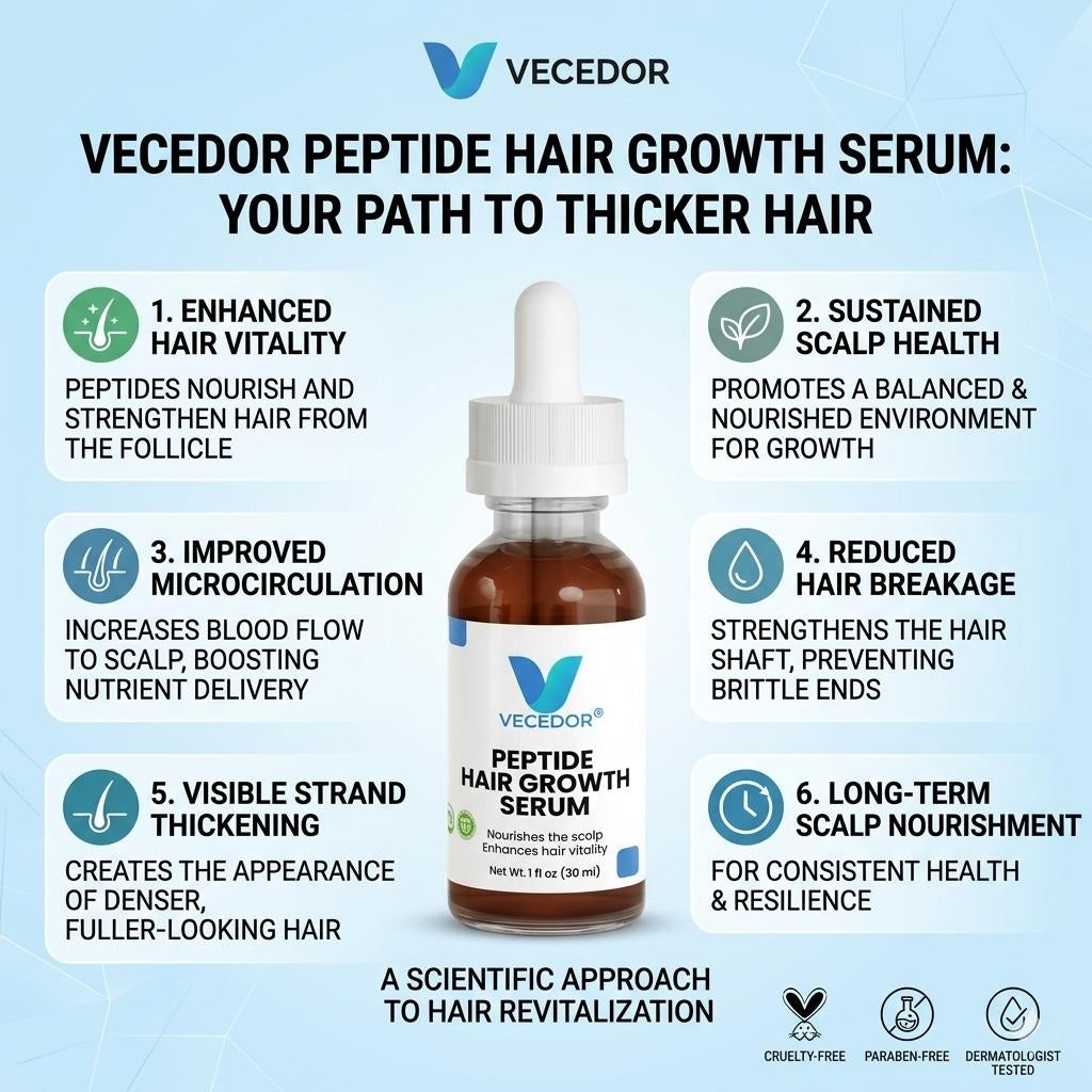 VECEDOR Peptide Hair Growth Serum – Strengthening & Nourishing Scalp Treatment for Thicker, Fuller Hair 1 fl oz