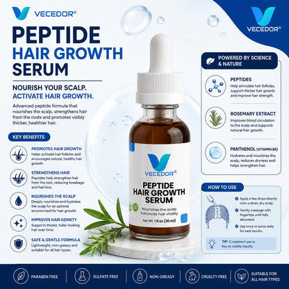 VECEDOR Peptide Hair Growth Serum – Strengthening & Nourishing Scalp Treatment for Thicker, Fuller Hair 1 fl oz