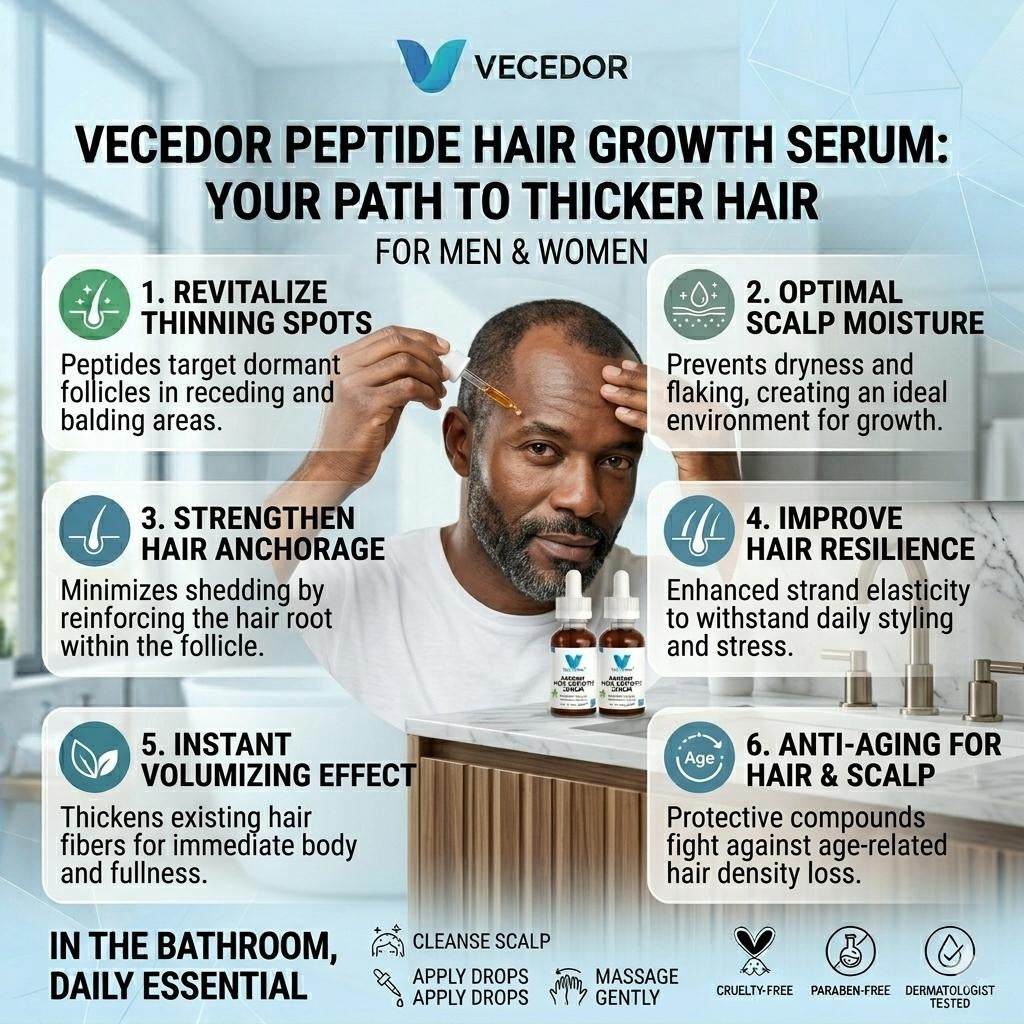VECEDOR Peptide Hair Growth Serum – Strengthening & Nourishing Scalp Treatment for Thicker, Fuller Hair 1 fl oz