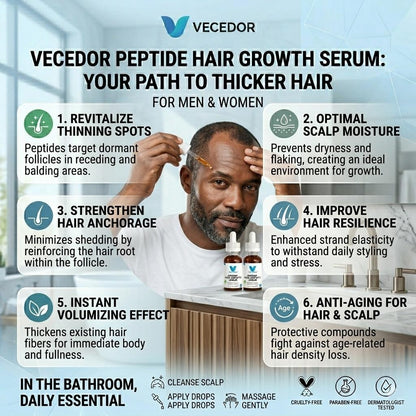 VECEDOR Peptide Hair Growth Serum – Strengthening & Nourishing Scalp Treatment for Thicker, Fuller Hair 1 fl oz