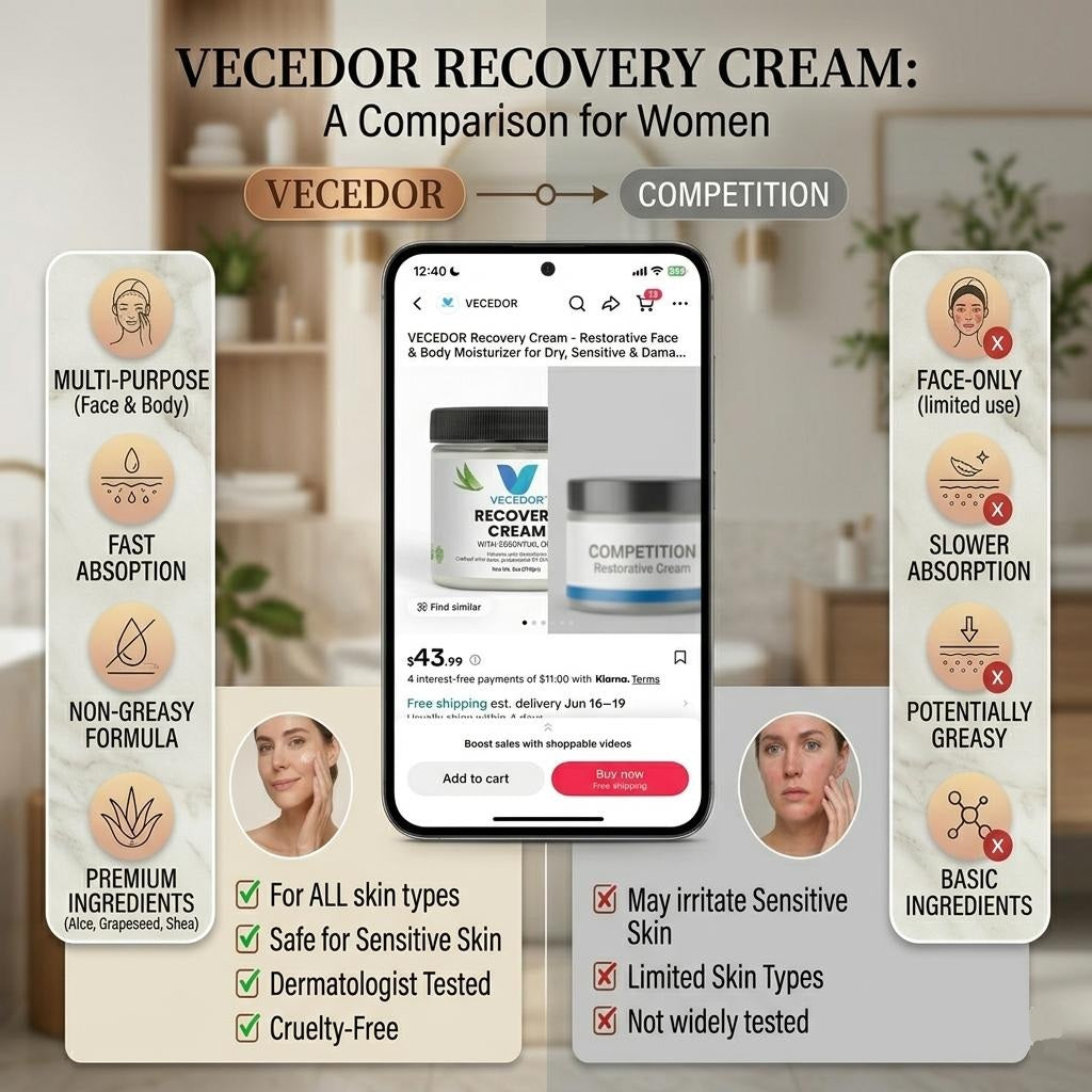 VECEDOR Recovery Cream – Restorative Face & Body Moisturizer for Dry, Sensitive & Damaged Skin – Hydrating & Healing Cream, 2oz