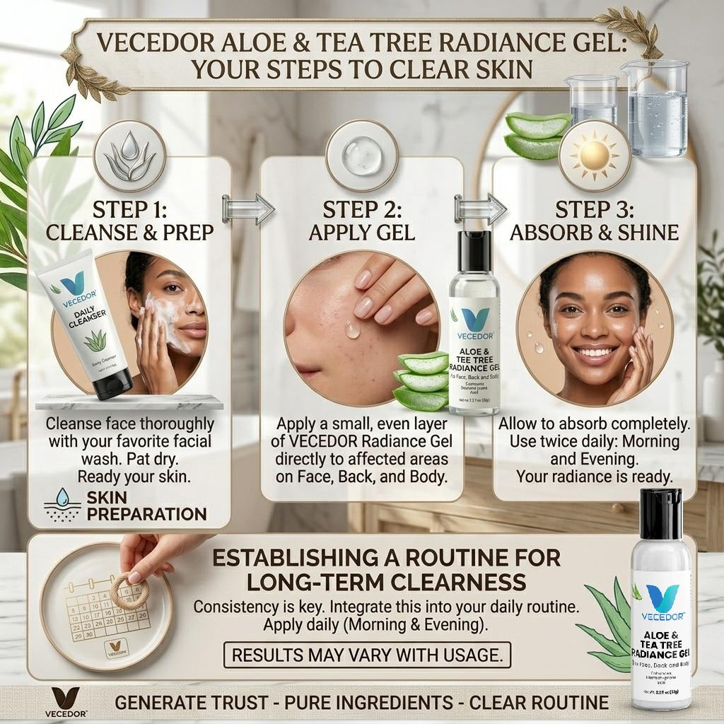 VECEDOR Aloe & Tea Tree Radiance Gel – Soothing Face Gel for Acne-Prone & Sensitive Skin – Hydrating, Brightening & Anti-Inflammatory, 2oz