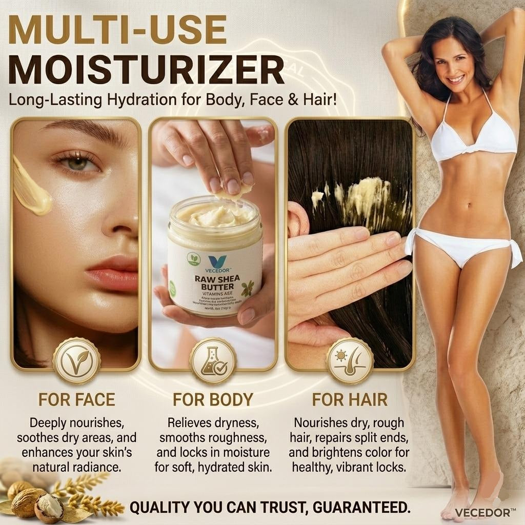 VECEDOR Raw Shea Butter – 100% Pure & Unrefined Organic Shea Butter for Skin, Hair & Body Moisturizing, 4oz