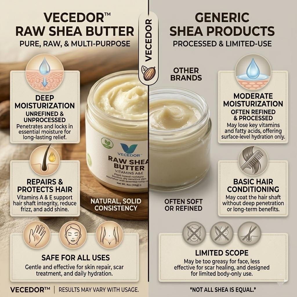 VECEDOR Raw Shea Butter – 100% Pure & Unrefined Organic Shea Butter for Skin, Hair & Body Moisturizing, 4oz