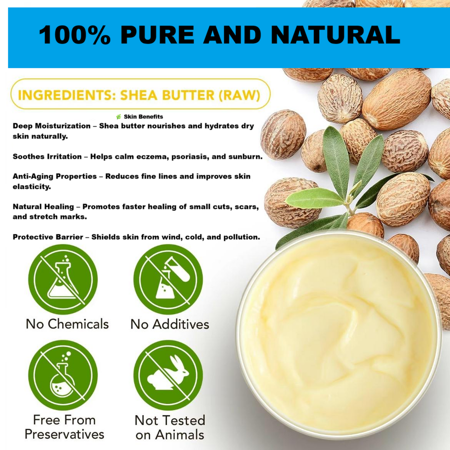 VECEDOR Raw Shea Butter – 100% Pure & Unrefined Organic Shea Butter for Skin, Hair & Body Moisturizing, 4oz