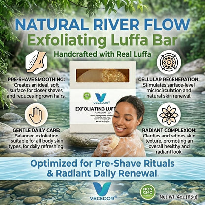 VECEDOR Exfoliating Luffa Bar – Natural Loofah Soap for Deep Cleansing & Smooth, Glowing Skin – Gentle Body Scrub, 4oz