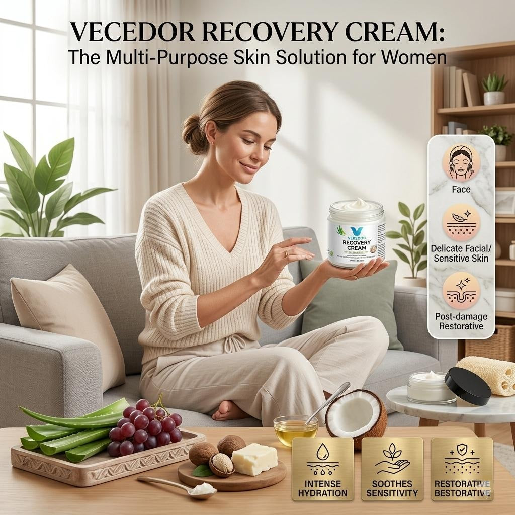 VECEDOR Recovery Cream – Restorative Face & Body Moisturizer for Dry, Sensitive & Damaged Skin – Hydrating & Healing Cream, 2oz