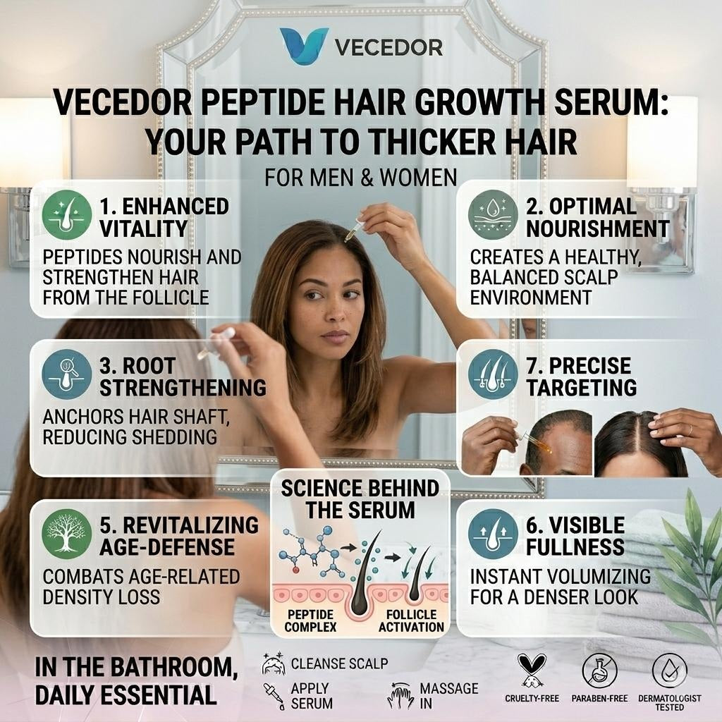 VECEDOR Peptide Hair Growth Serum – Strengthening & Nourishing Scalp Treatment for Thicker, Fuller Hair 1 fl oz