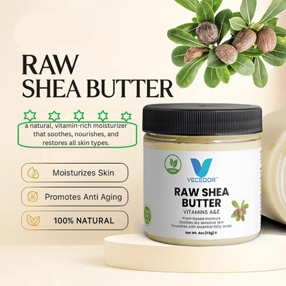 VECEDOR Raw Shea Butter – 100% Pure & Unrefined Organic Shea Butter for Skin, Hair & Body Moisturizing, 4oz