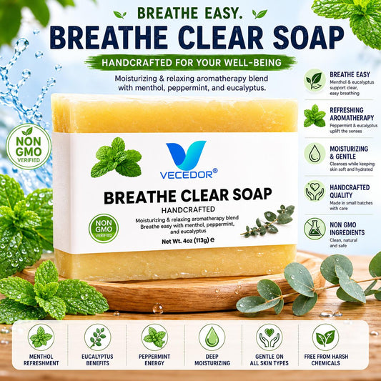 VECEDOR Breathe Clear Soap – Eucalyptus & Peppermint Bar for Respiratory Support, Deep Cleansing & Refreshing Aromatherapy, 4oz