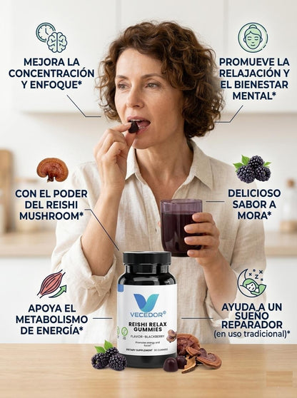 VECEDOR Reishi Relax Gummies for Calm & Wellness | Natural Adaptogen Support