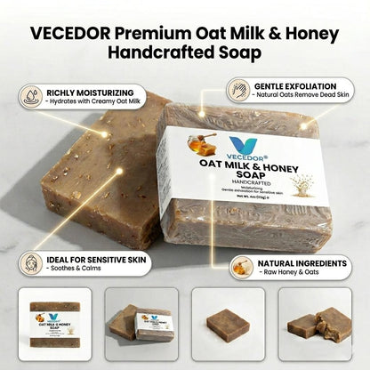 VECEDOR Oat Milk & Honey Soap – Gentle Moisturizing Bar for Dry & Sensitive Skin – Nourishing, Soothing & Hydrating, 4oz