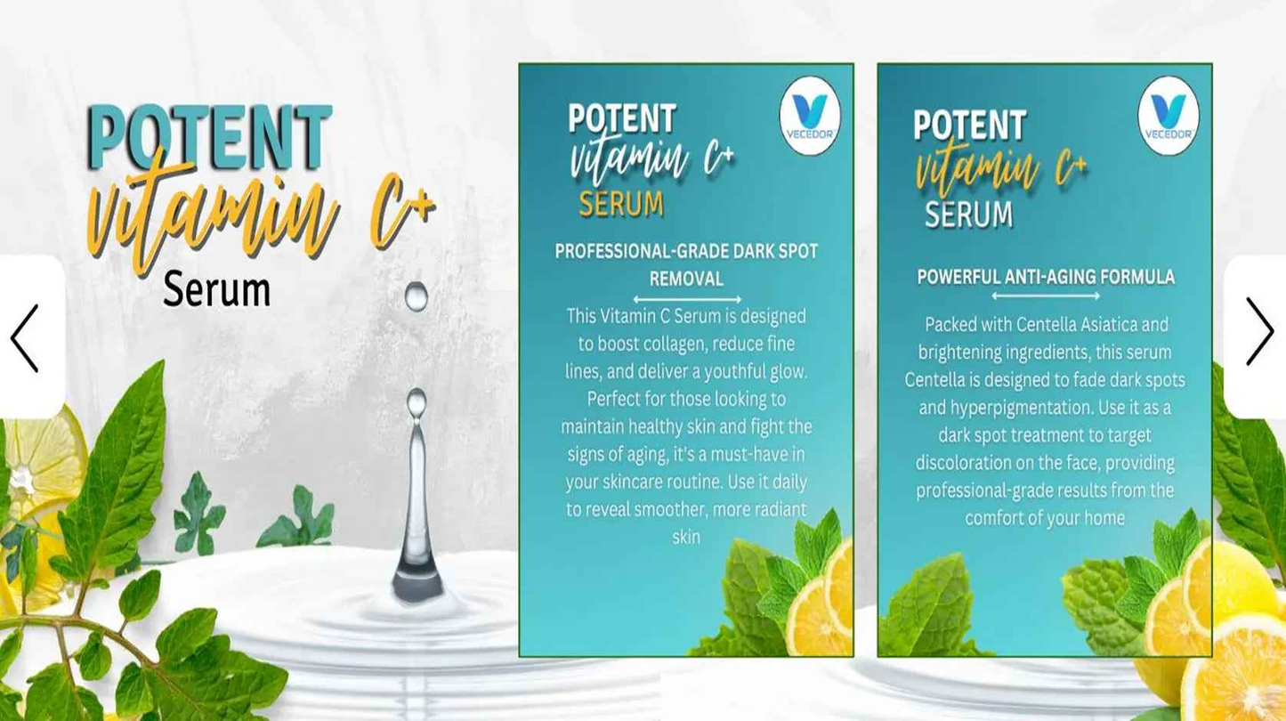 VECEDOR Organic Vitamin C Serum with Hyaluronic Acid and Centella Asiatica for Hydrated Skin and Wrinkle Reduction 1 fl oz