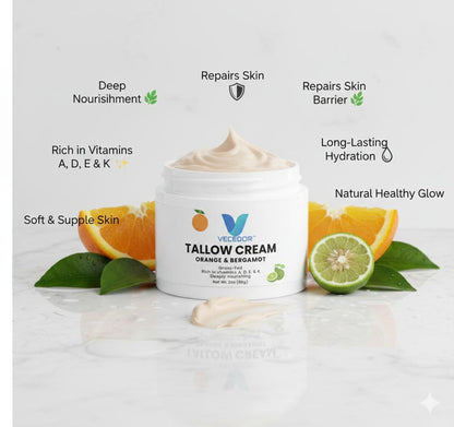 VECEDOR Tallow Cream Orange & Bergamot – Natural Face & Body Moisturizer for Dry Skin, Nourishing & Hydrating Balm, 2oz VECEDOR