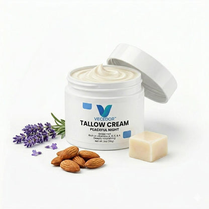 VECEDOR Tallow Cream Peaceful Night – Nourishing Night Cream for Dry & Sensitive Skin – Natural Moisturizing & Skin Repair, 2oz