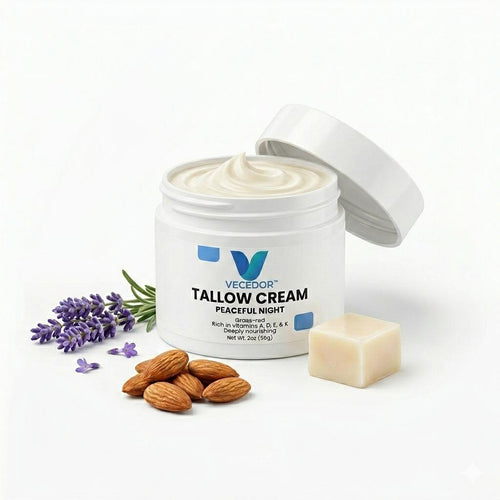 VECEDOR Tallow Cream Peaceful Night – Nourishing Night Cream for Dry & Sensitive Skin – Natural Moisturizing & Skin Repair, 2oz