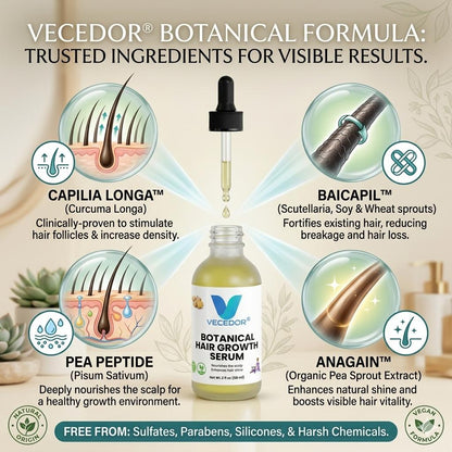 VECEDOR Botanical Hair Growth Serum– Nourishing Scalp Treatment for Thicker, Stronger & Healthier Hair  2 fl oz
