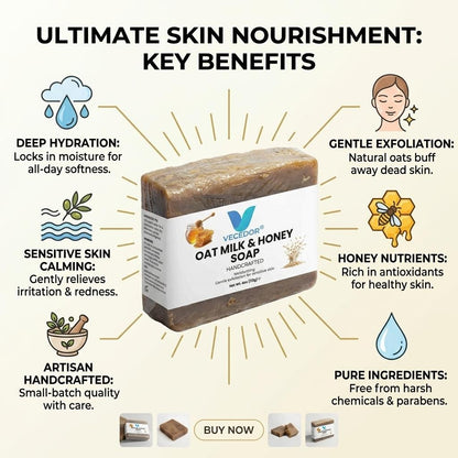 VECEDOR Oat Milk & Honey Soap – Gentle Moisturizing Bar for Dry & Sensitive Skin – Nourishing, Soothing & Hydrating, 4oz